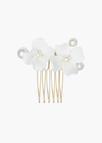 Weiss Pearl Floral Hair Comb - bridal Hair accessories - Elizabeth Bower