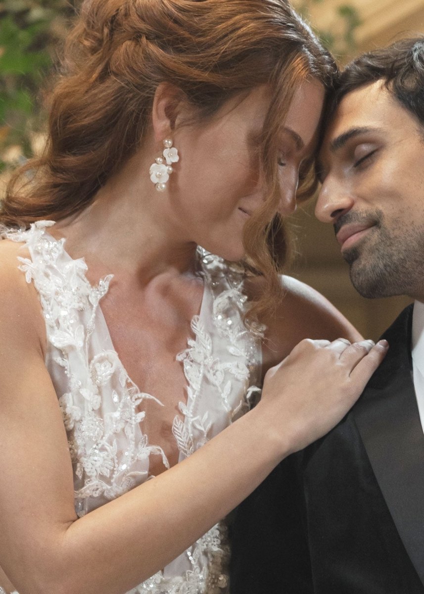 Weiss Pearl Floral Bridal Earrings - bridal Earrings - Elizabeth Bower