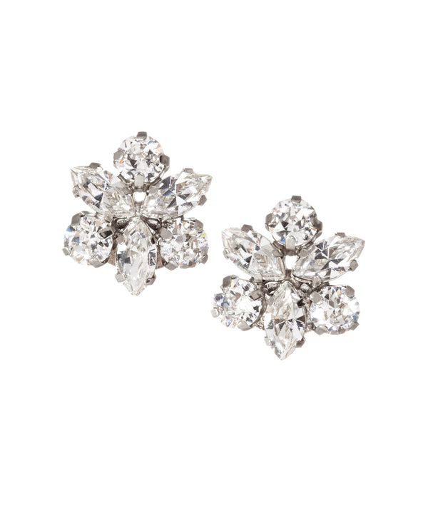 A clustered Swarovski crystal silver stud earring on white background 