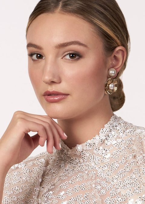Clematis Pearl Studs - bridal Earrings - Elizabeth Bower