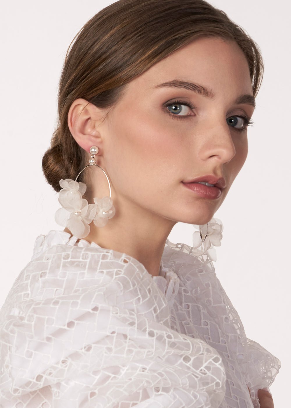 Fabrique Floral Hoop Earrings - bridal Earrings - Elizabeth Bower