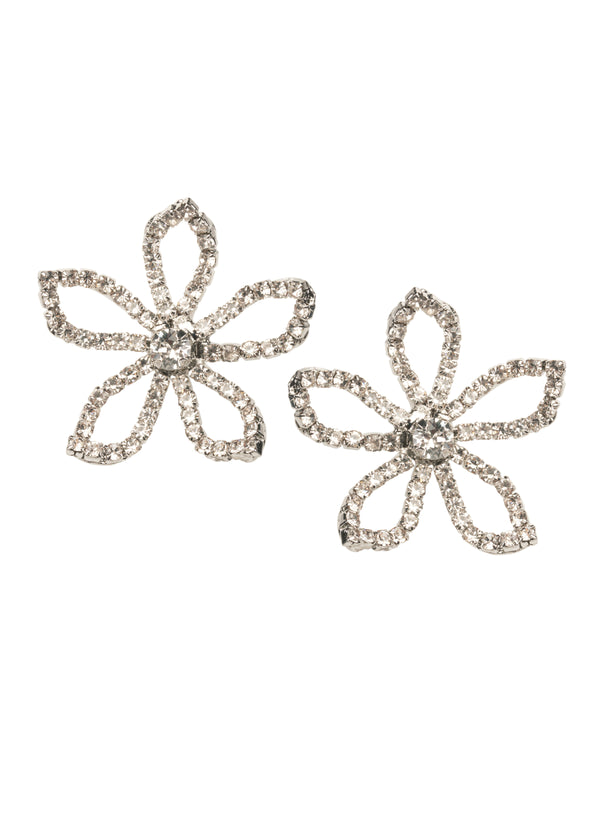 Open floral crystal stud earring on white background 