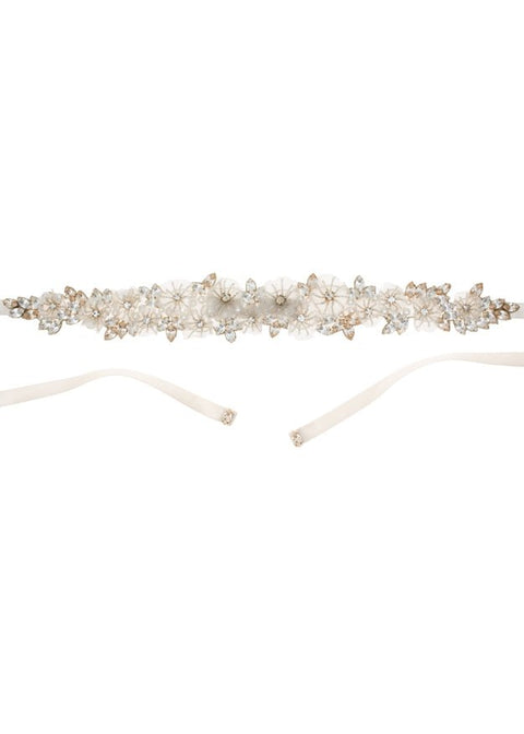 Gardenia Floral Sash Long - bridal Sash - Elizabeth Bower