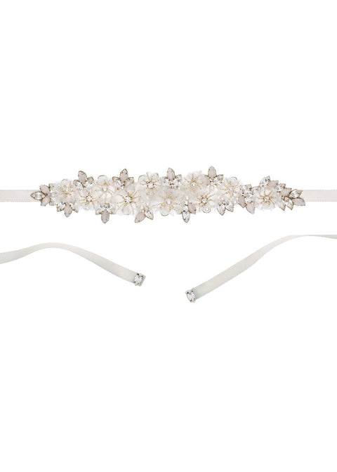 Gardenia Floral Sash Short - bridal Sash - Elizabeth Bower
