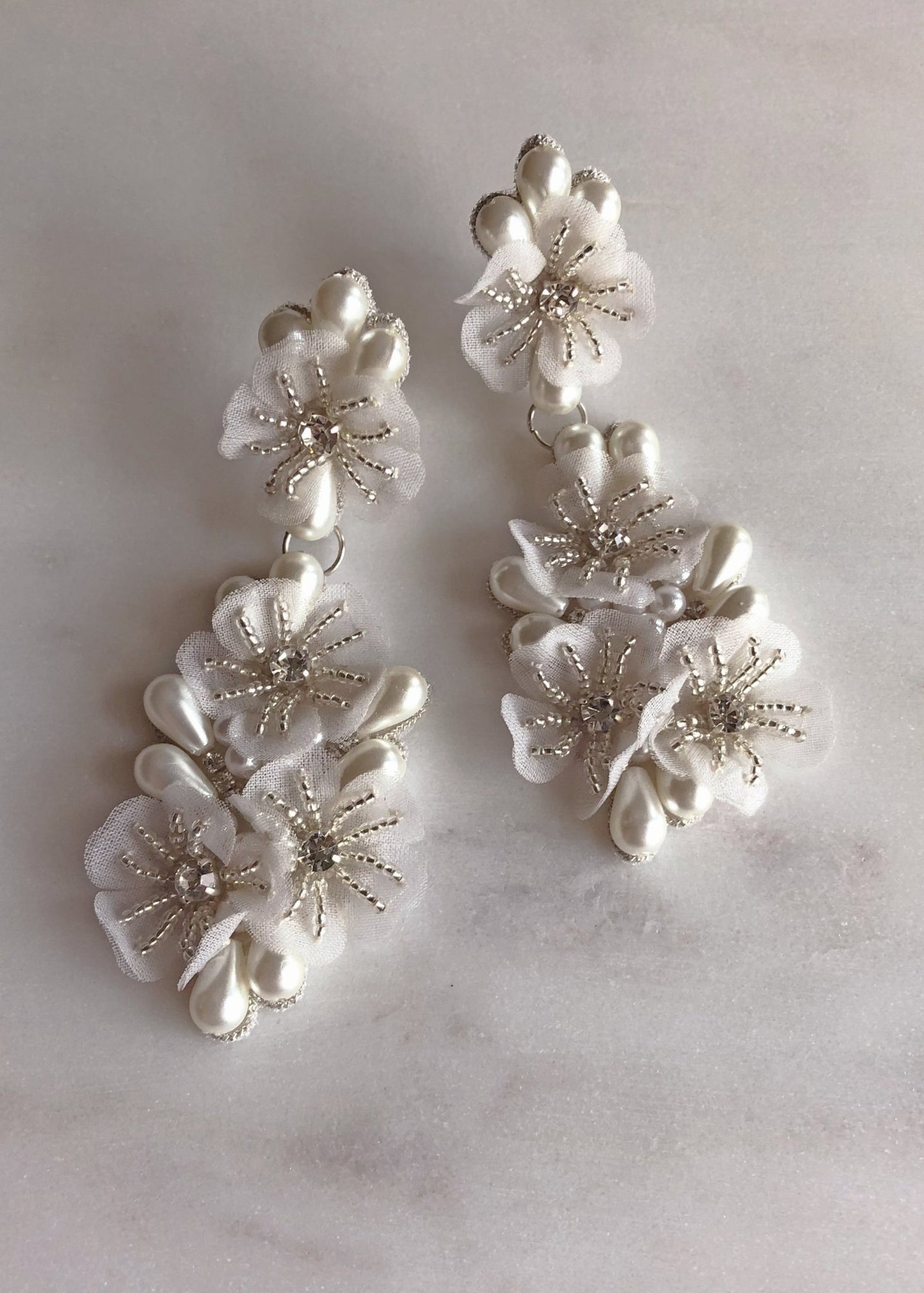 Gardenia Pearl Drop Earring - bridal Earrings - Elizabeth Bower