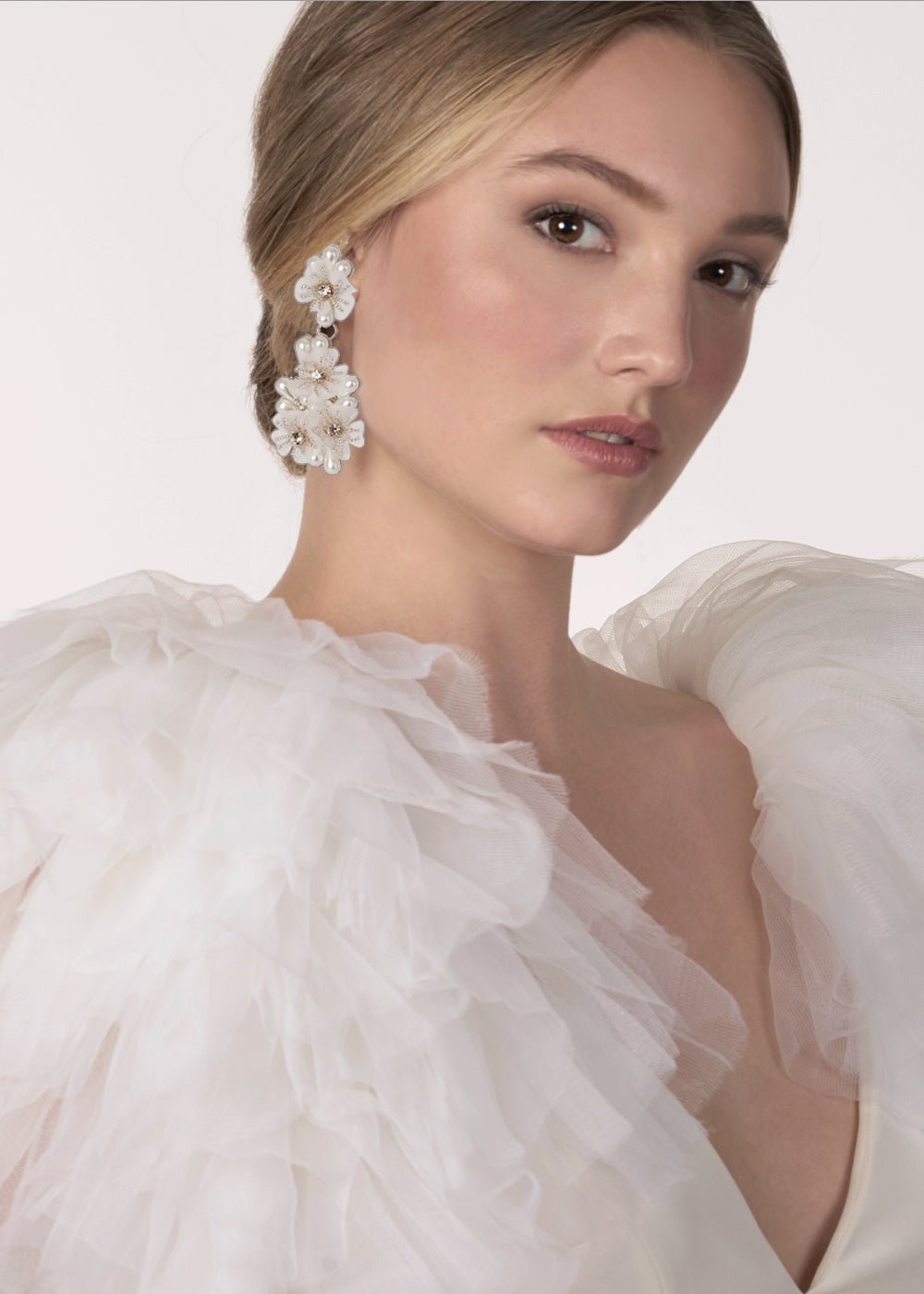 Gardenia Pearl Drop Earring - bridal Earrings - Elizabeth Bower