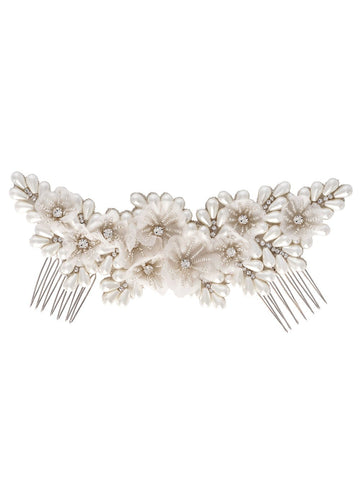 Gardenia Pearl Floral Haircomb - bridal Earrings - Elizabeth Bower