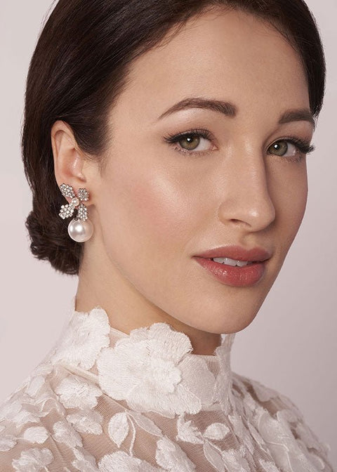 June Duet Pearl Stud Wedding Earrings - bridal Earrings - Elizabeth Bower
