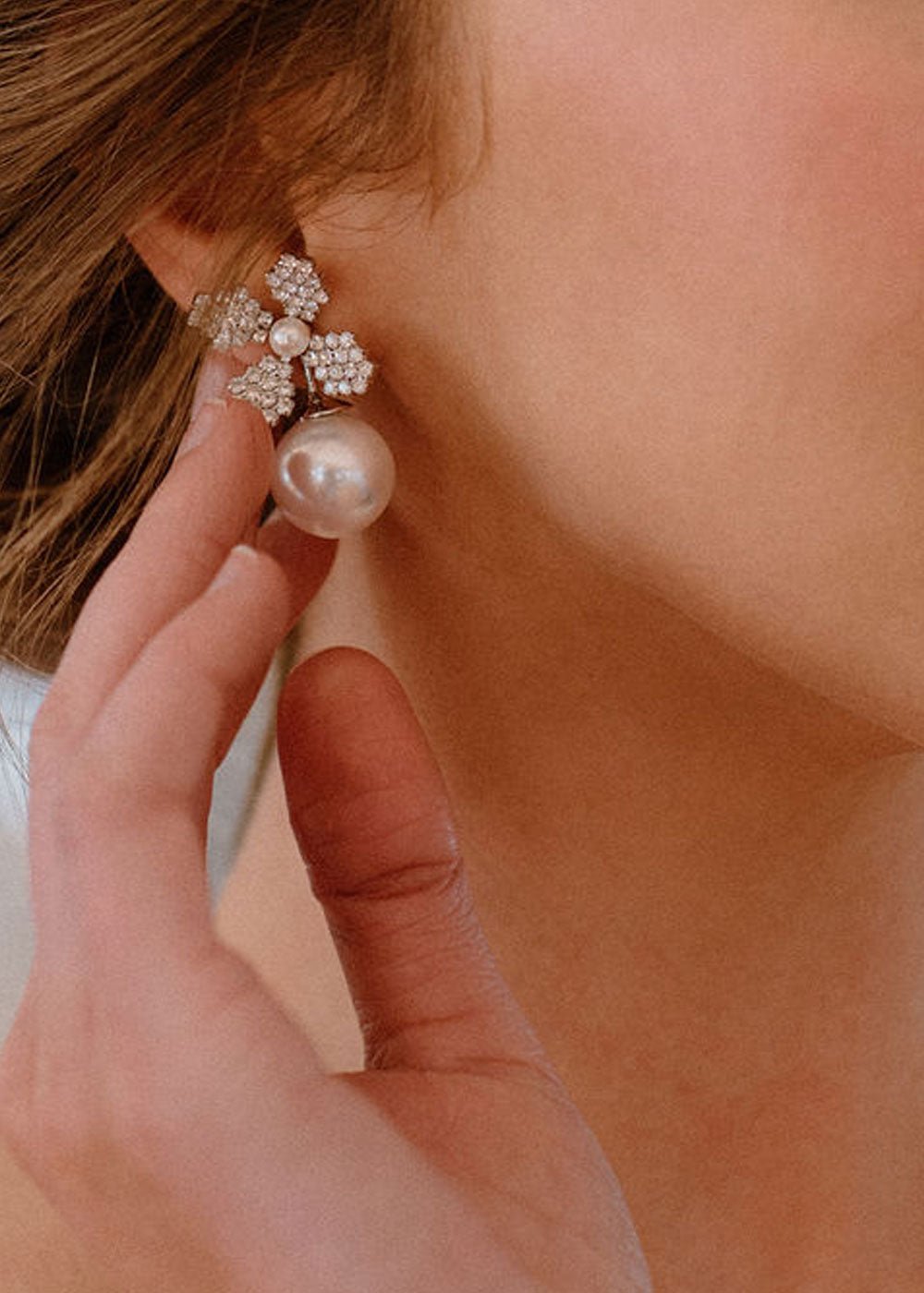 June Duet Pearl Stud Wedding Earrings - bridal Earrings - Elizabeth Bower