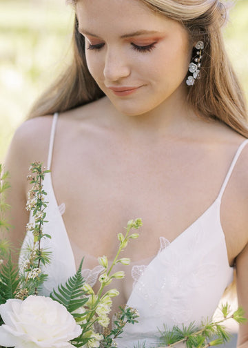 Loretta Single Floral Drop Earrings - bridal Earrings - Elizabeth Bower