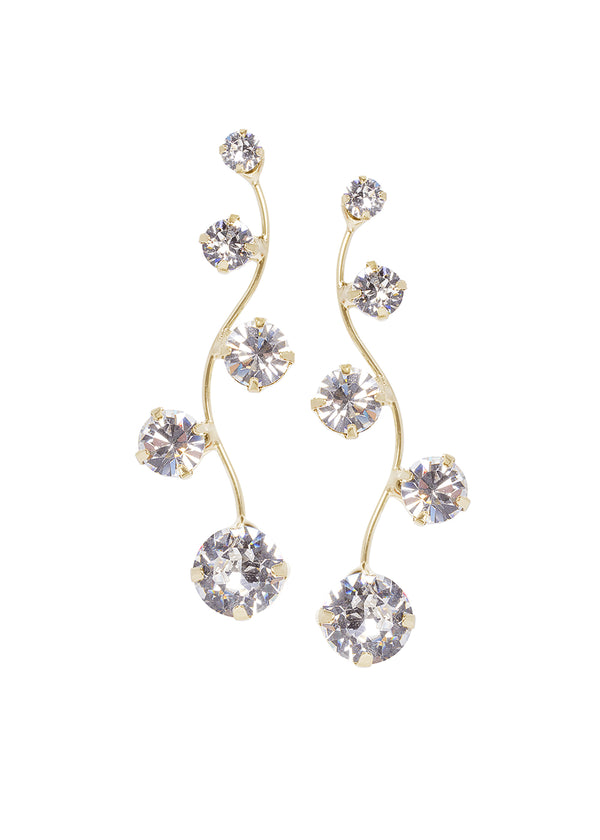 A linear crystal earring set against white background