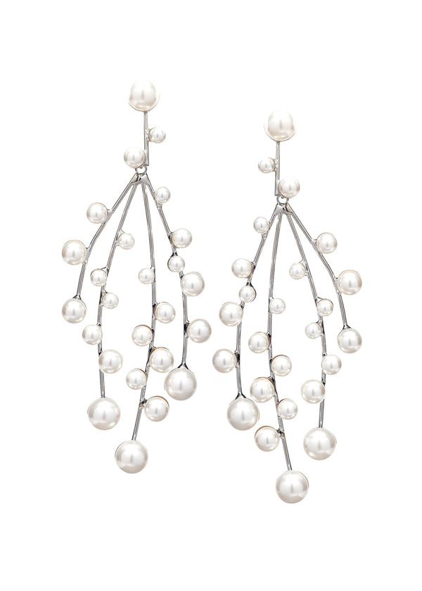 Pearl statement chandelier earring on white background