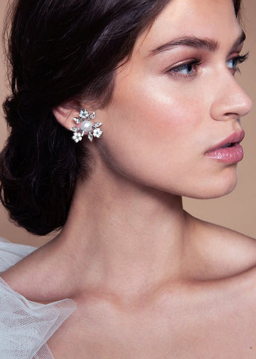 Sakura Pearlette Floral Stud Earrings - bridal Earrings - Elizabeth Bower