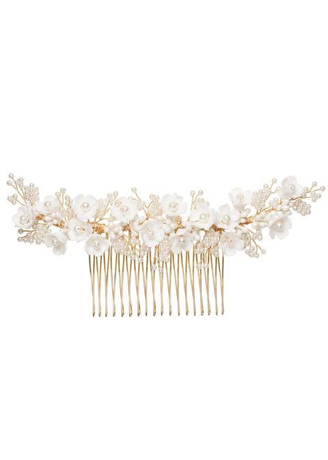 Snowdrop Double Floral Bridal Comb - bridal hairpiece - Elizabeth Bower