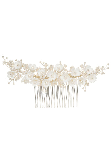 Snowdrop Double Floral Bridal Comb - bridal hairpiece - Elizabeth Bower