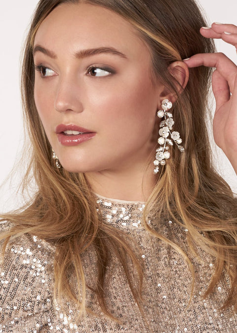 Trillium Pearllum Statement Earrings - bridal Earrings - Elizabeth Bower